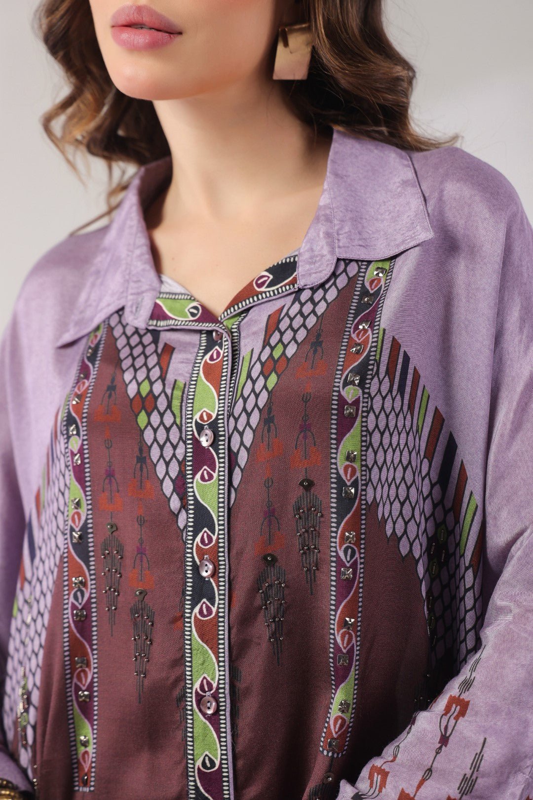 Women’s Viscose Santoon Lavender Color Embroidered Co - Ord Set: - Nyaro