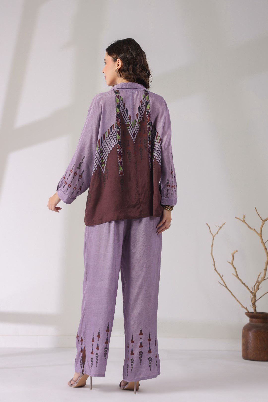 Women’s Viscose Santoon Lavender Color Embroidered Co - Ord Set: - Nyaro