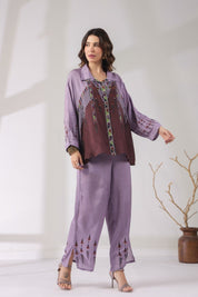 Women’s Viscose Santoon Lavender Color Embroidered Co - Ord Set: - Nyaro