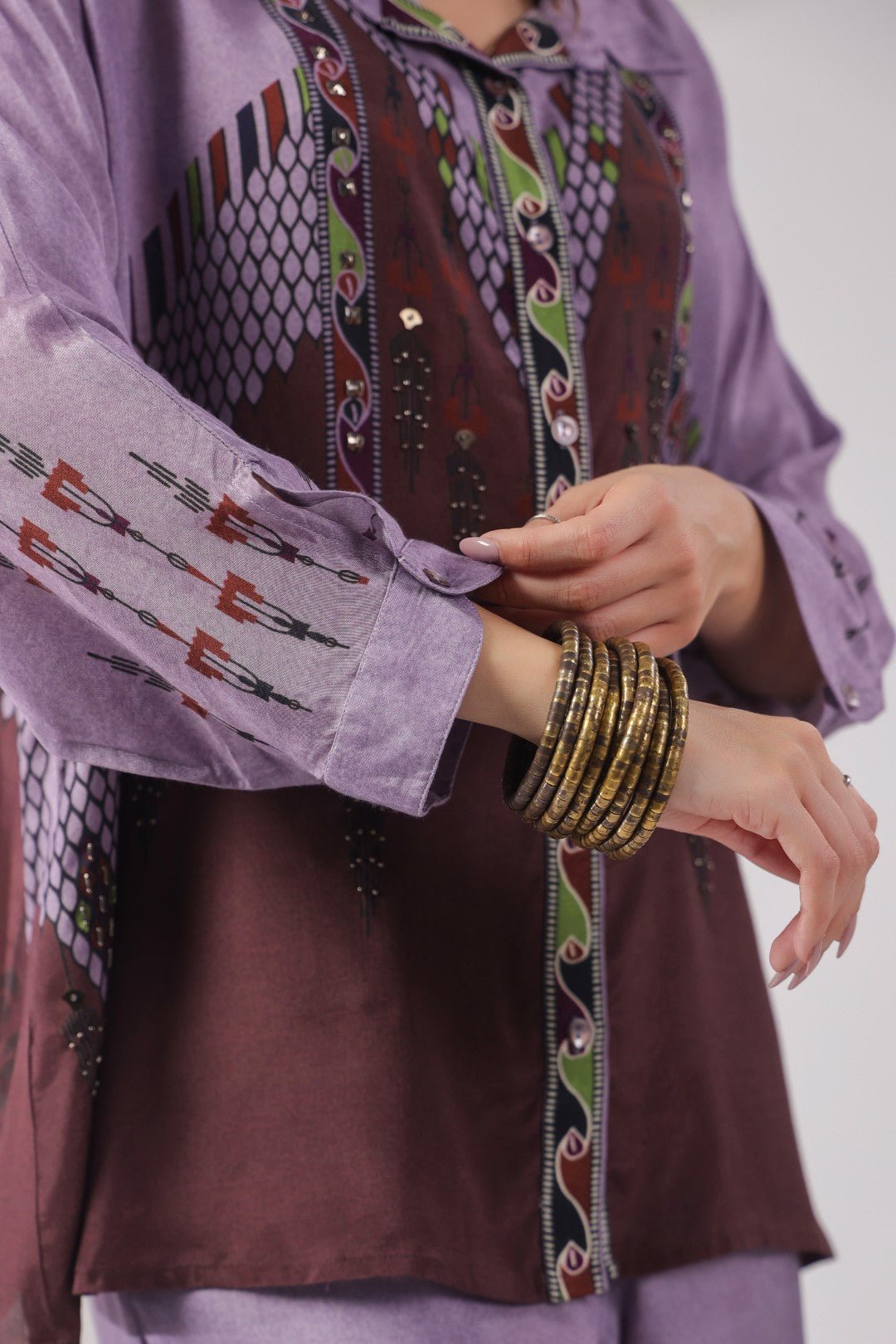 Women’s Viscose Santoon Lavender Color Embroidered Co - Ord Set: - Nyaro
