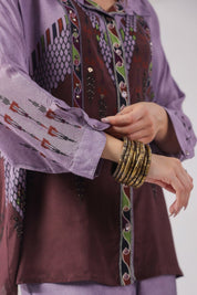 Women’s Viscose Santoon Lavender Color Embroidered Co - Ord Set: - Nyaro