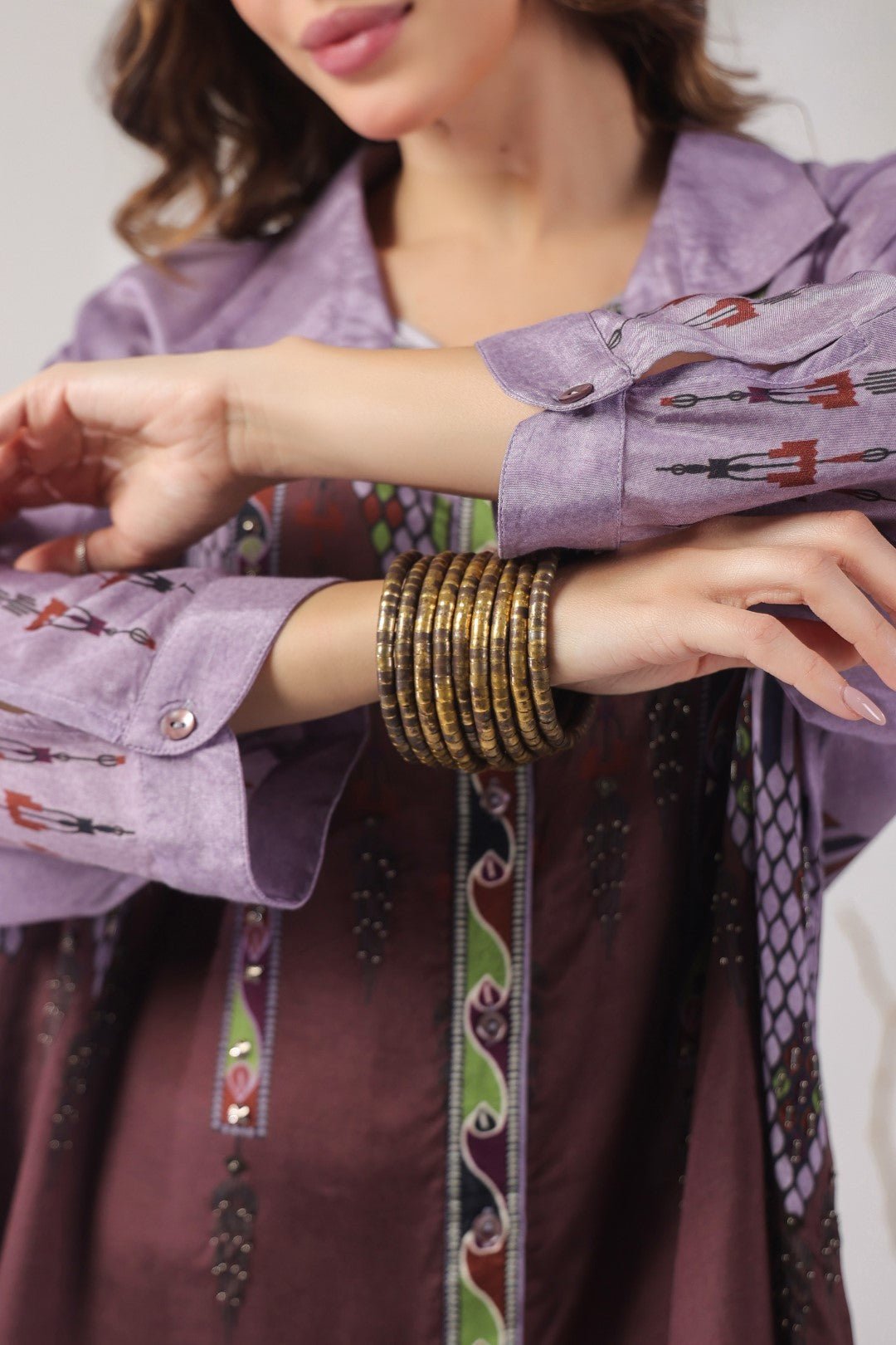 Women’s Viscose Santoon Lavender Color Embroidered Co - Ord Set: - Nyaro