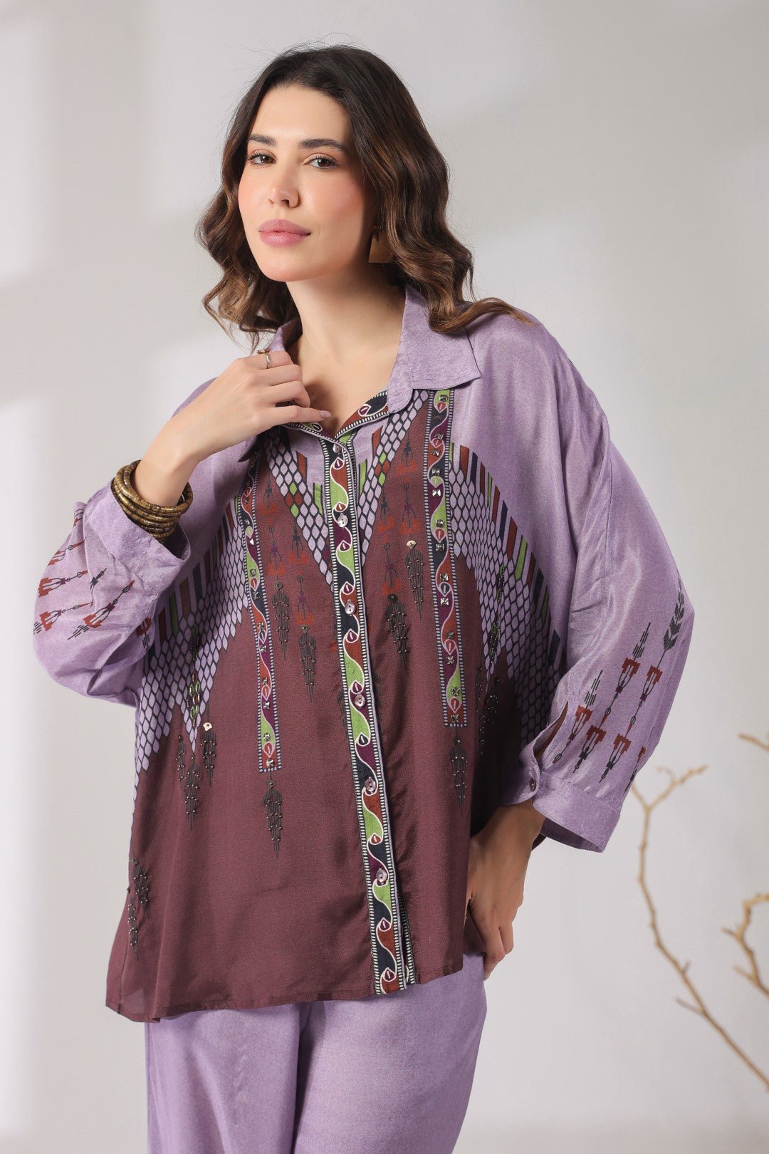 Women’s Viscose Santoon Lavender Color Embroidered Co - Ord Set: - Nyaro