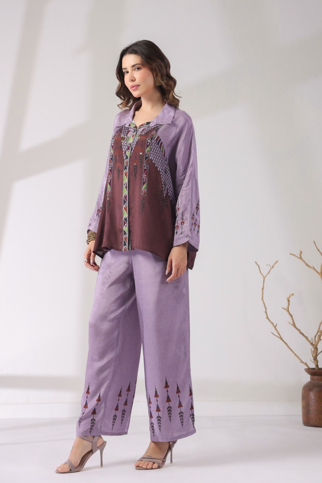 Women’s Viscose Santoon Lavender Color Embroidered Co - Ord Set: - Nyaro