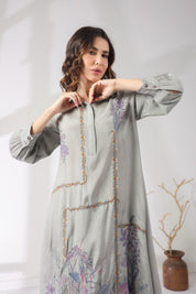 Women’s Viscose Shantoon Grey Color Embroidered Co - Ord Set - Nyaro