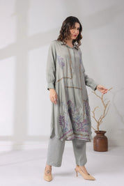 Women’s Viscose Shantoon Grey Color Embroidered Co - Ord Set - Nyaro