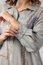 Women’s Viscose Shantoon Grey Color Embroidered Co - Ord Set - Nyaro