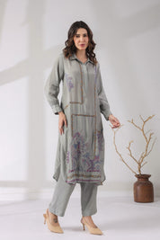 Women’s Viscose Shantoon Grey Color Embroidered Co - Ord Set - Nyaro