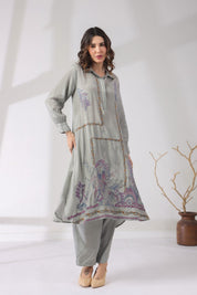 Women’s Viscose Shantoon Grey Color Embroidered Co - Ord Set - Nyaro