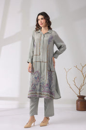 Women’s Viscose Shantoon Grey Color Embroidered Co - Ord Set - Nyaro
