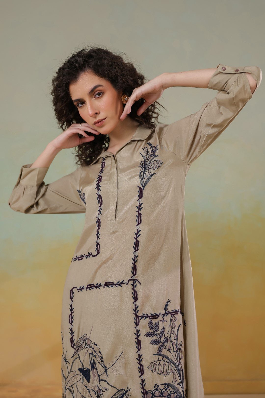 Women’s Viscose Shantoon Sap Green Color Embroidered Co - Ord Set - Nyaro