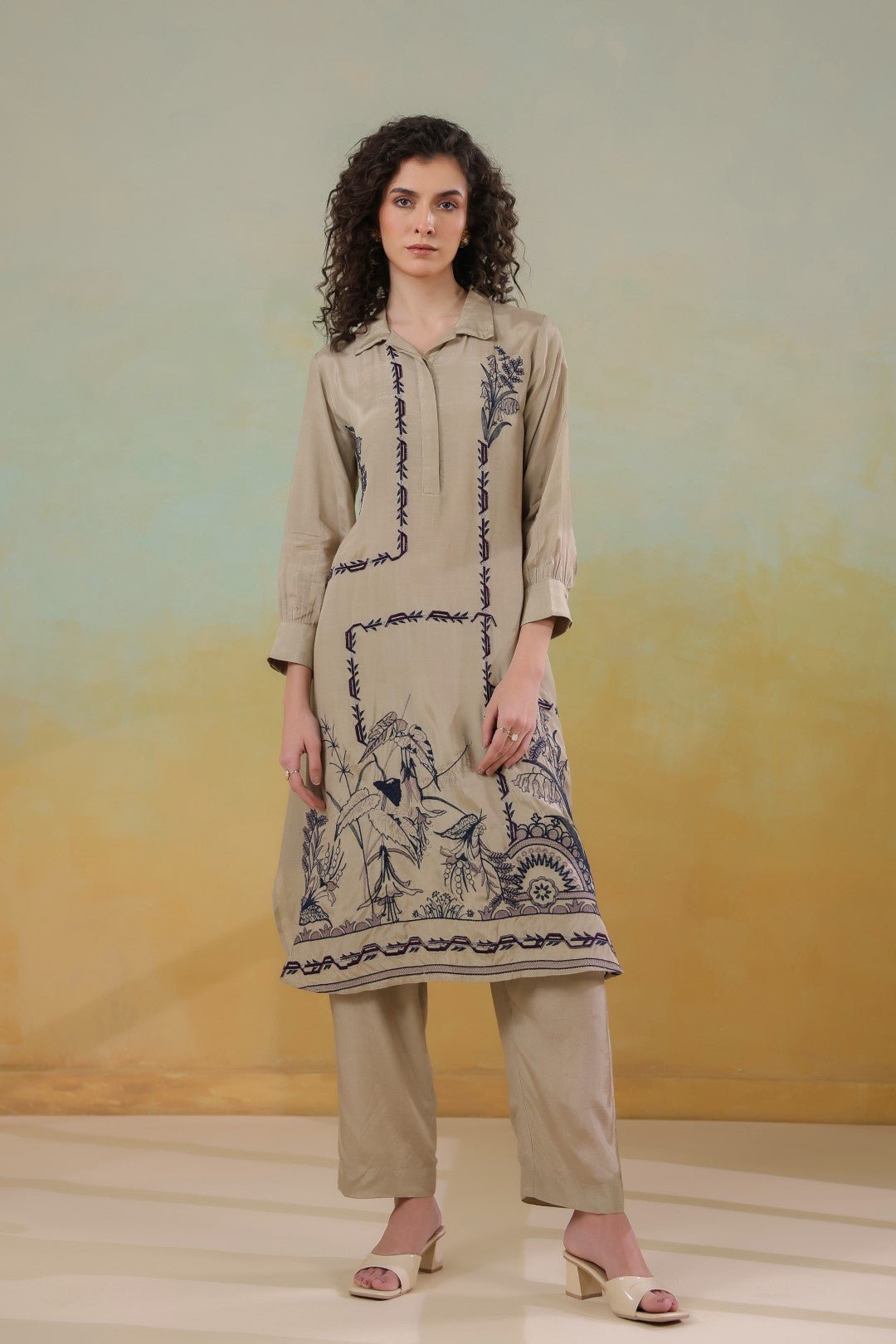 Women’s Viscose Shantoon Sap Green Color Embroidered Co - Ord Set - Nyaro