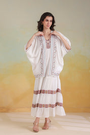 Women’s White Rayon Printed Embroidered Shrug - Nyaro