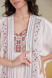 Women’s White Rayon Printed Embroidered Shrug - Nyaro
