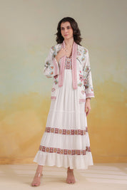 Women’s White Rayon Solid Embroidered Shrug - Nyaro