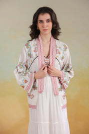 Women’s White Rayon Solid Embroidered Shrug - Nyaro