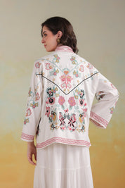 Women’s White Rayon Solid Embroidered Shrug - Nyaro