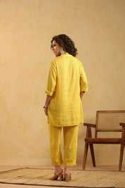 Yellow Cotton Linen Kurta & Pant Co - Ord Set for Women - Nyaro