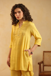 Yellow Cotton Linen Kurta & Pant Co - Ord Set for Women - Nyaro