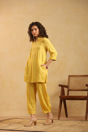 Yellow Cotton Linen Kurta & Pant Co - Ord Set for Women - Nyaro