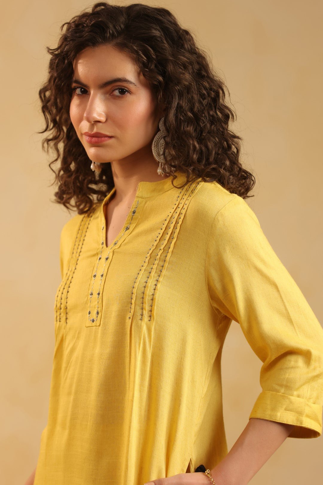Yellow Cotton Linen Kurta & Pant Co - Ord Set for Women - Nyaro