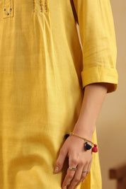 Yellow Cotton Linen Kurta & Pant Co - Ord Set for Women - Nyaro