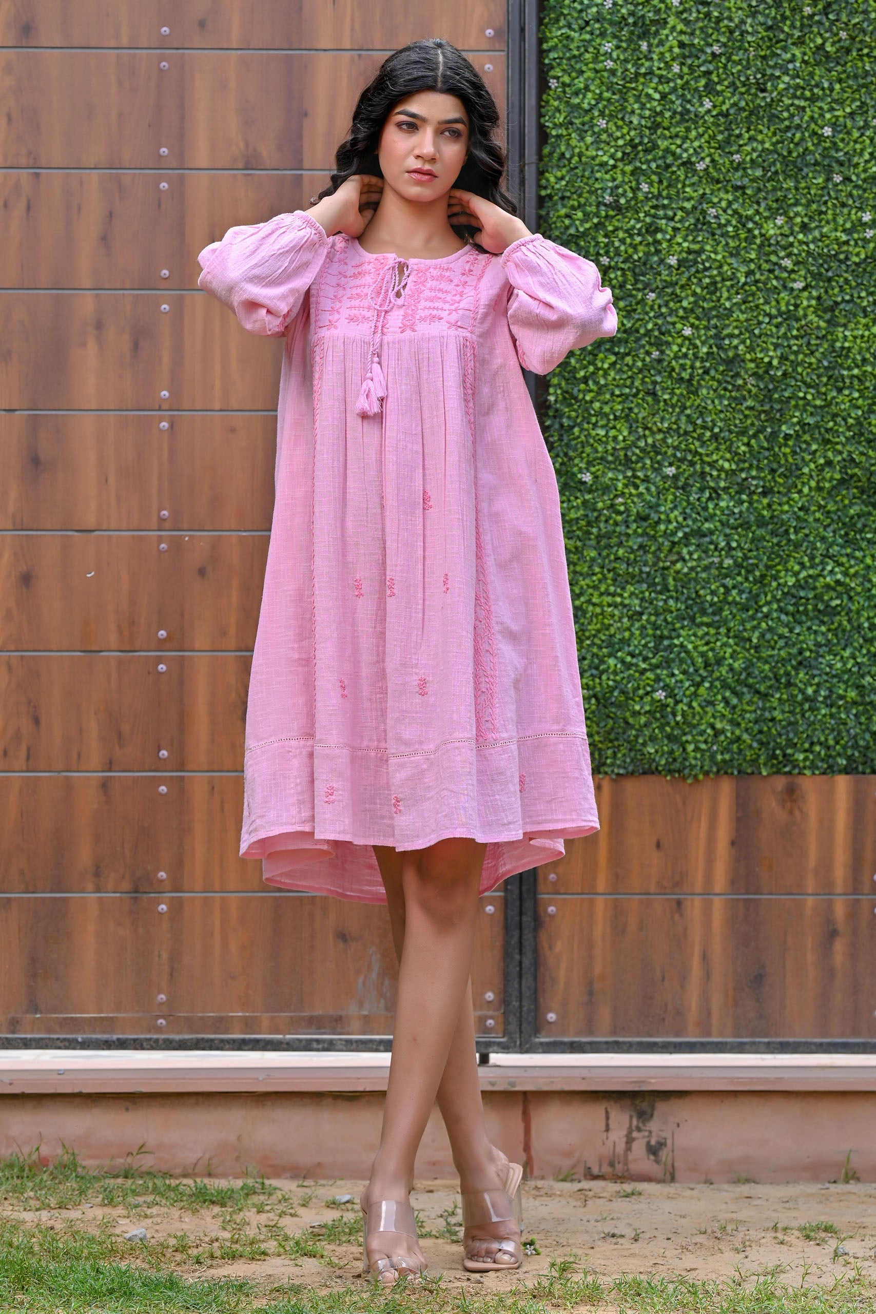 Pink Cotton Khadi Tunic For Women (Donda Tunic) - Nyaro 
