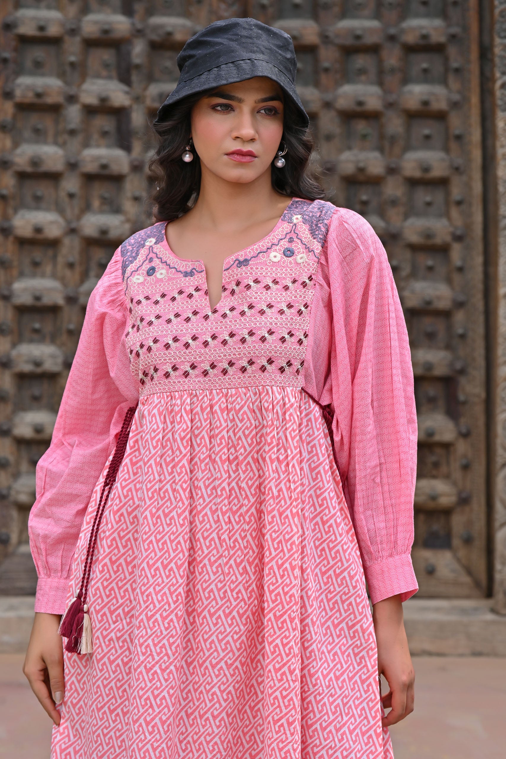 Pink Cotton Embroidery Tunic - Nyaro 